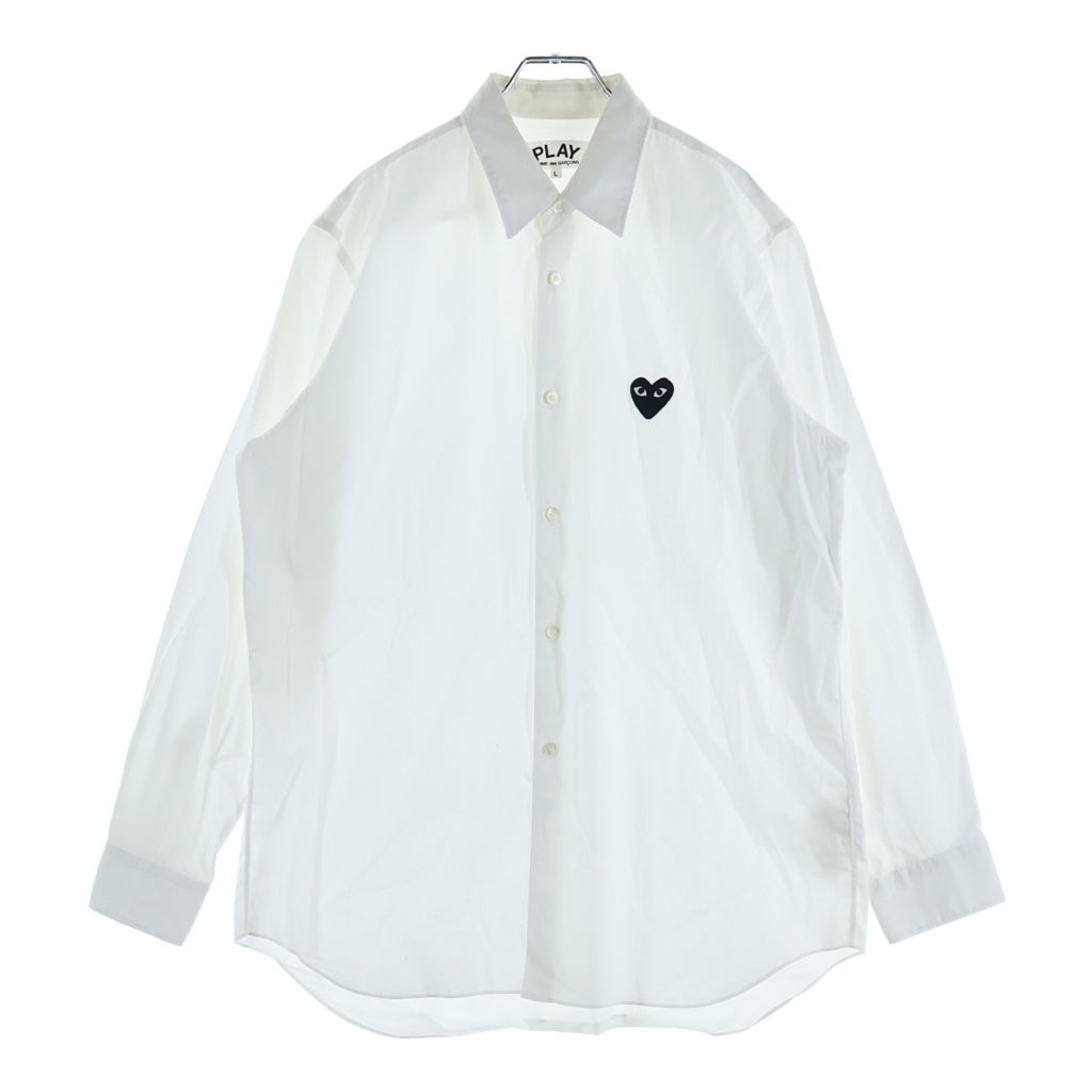 PLAY COMME des GARCONS(プレイコムデギャルソン) ハートロゴ刺繍 コットン 長袖シャツ ホワイト AZ-B004 AD2016/8