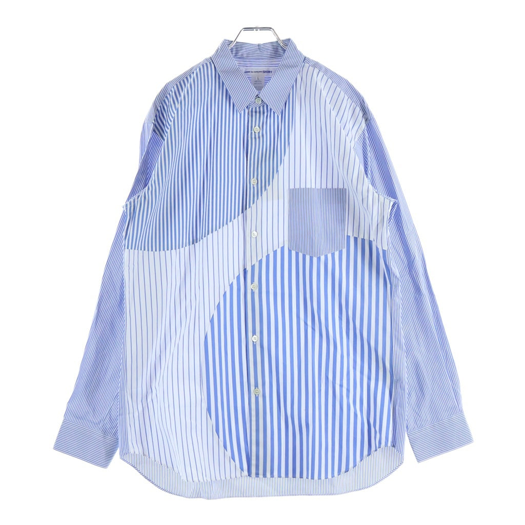 COMME des GARCONS SHIRT(コムデギャルソンシャツ) ストライプ パッチワーク 再構築 長袖シャツ ホワイト/ブルー W27070
