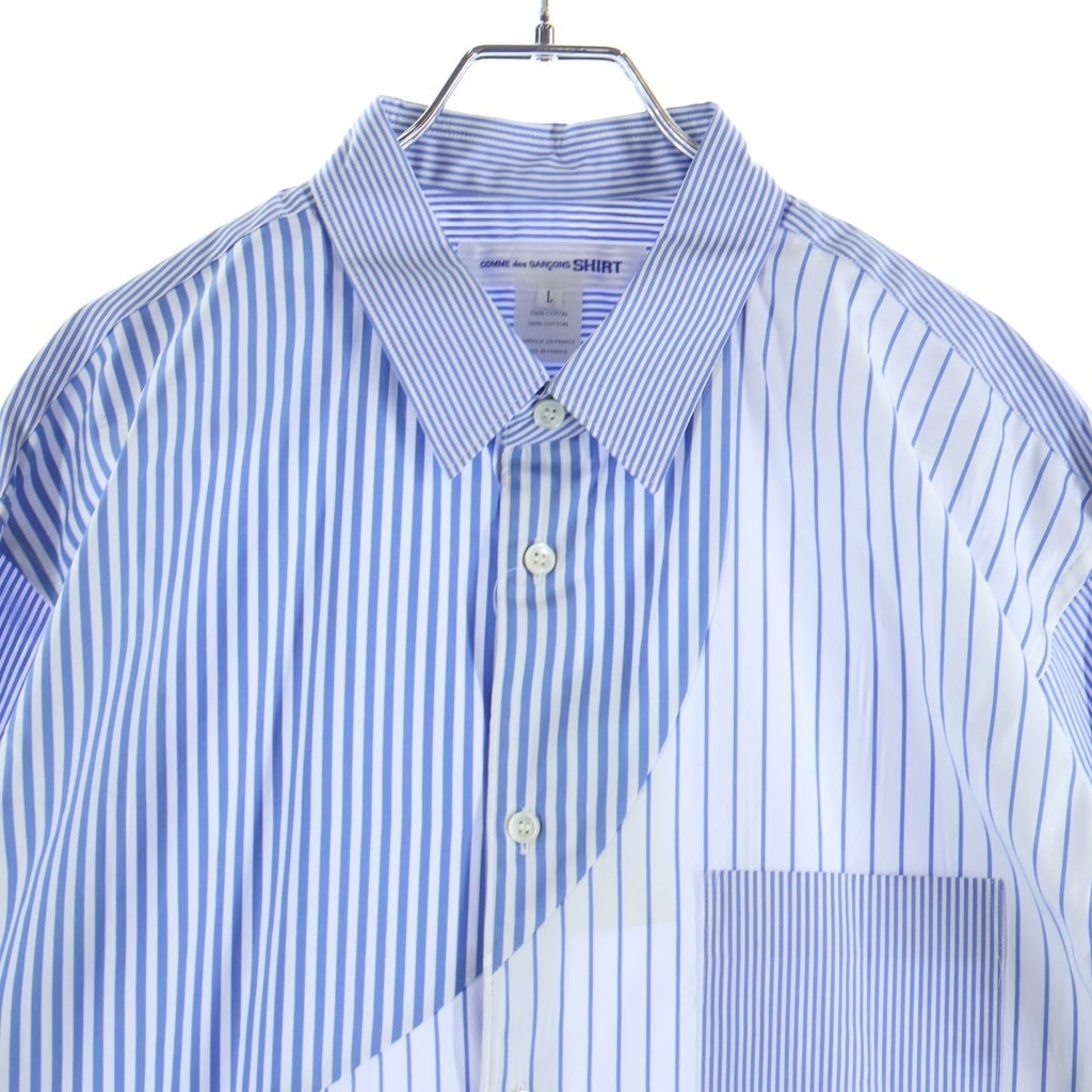 COMME des GARCONS SHIRT(コムデギャルソンシャツ) ストライプ パッチワーク 再構築 長袖シャツ ホワイト/ブルー W27070