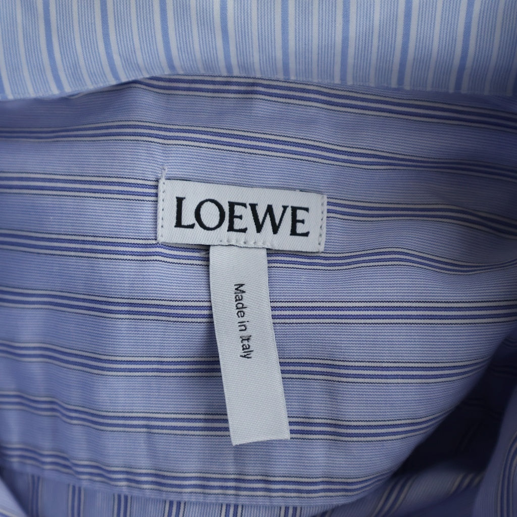 LOEWE(ロエベ) アナグラムロゴ刺繍 パッチワーク ストライプ 切り替え 長袖シャツ ブルー H2189470CG