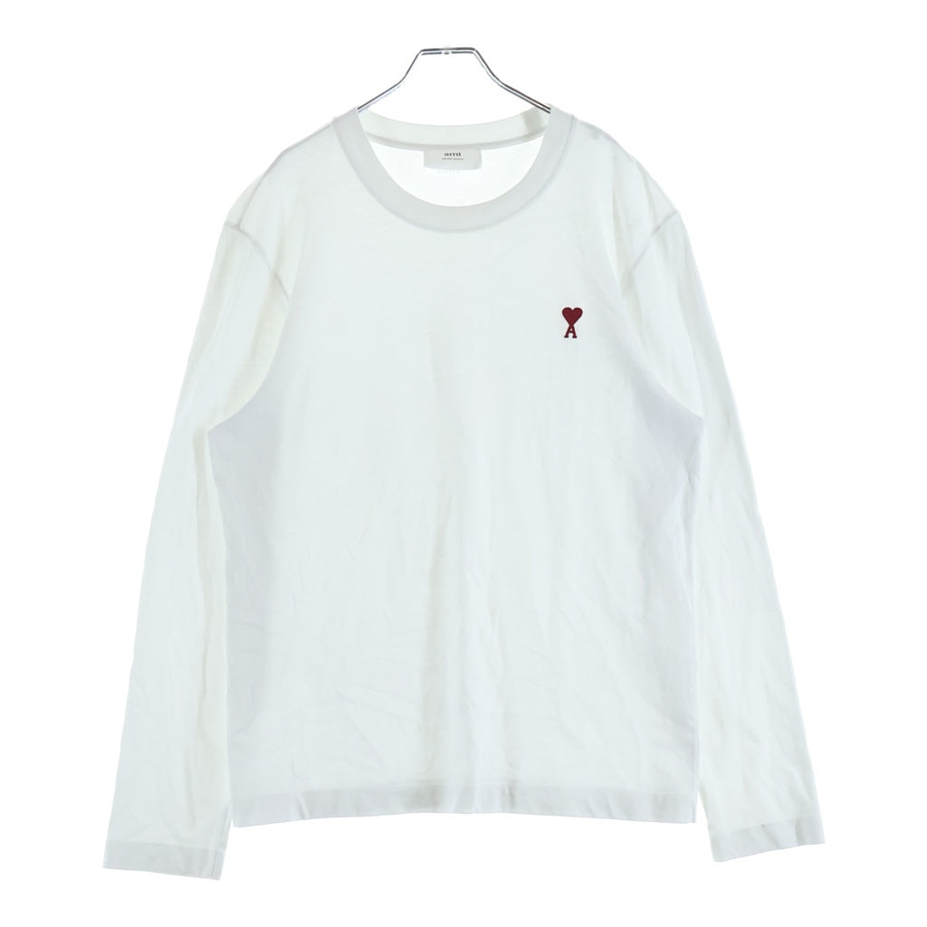 AMI Alexandre Mattiussi(アミアレクサンドルマテュッシ) AMI de Coeur ハートロゴ刺繍 クルーネック 長袖Tシャツ カットソー ホワイト
