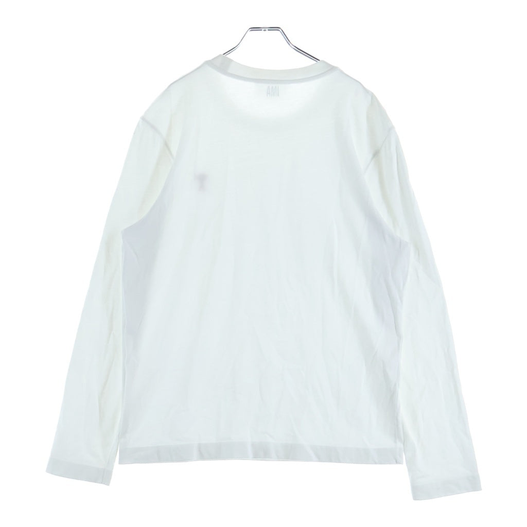 AMI Alexandre Mattiussi(アミアレクサンドルマテュッシ) AMI de Coeur ハートロゴ刺繍 クルーネック 長袖Tシャツ カットソー ホワイト