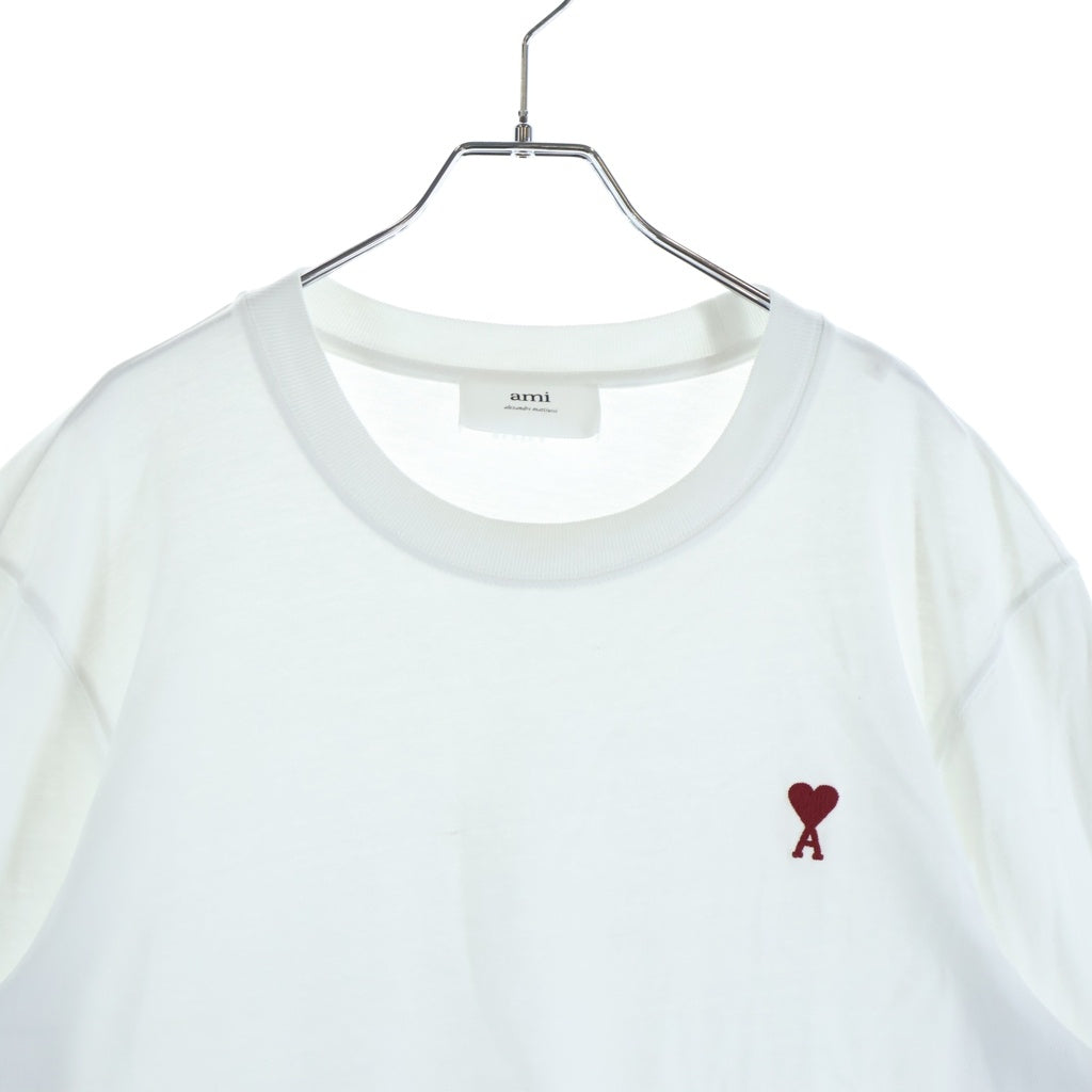AMI Alexandre Mattiussi(アミアレクサンドルマテュッシ) AMI de Coeur ハートロゴ刺繍 クルーネック 長袖Tシャツ カットソー ホワイト