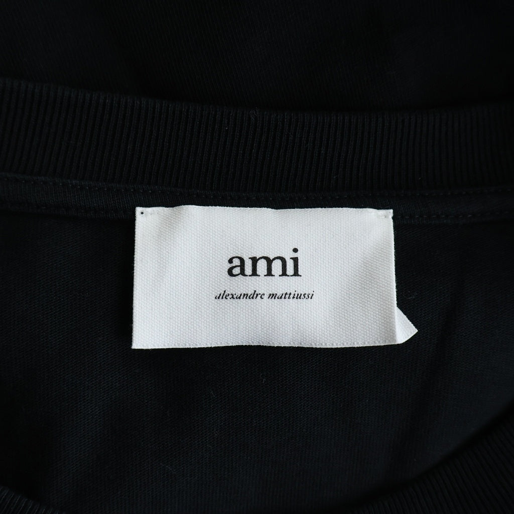 AMI Alexandre Mattiussi(アミアレクサンドルマテュッシ) AMI de Coeur ハートロゴ刺繍 クルーネック 長袖Tシャツ カットソー ブラック