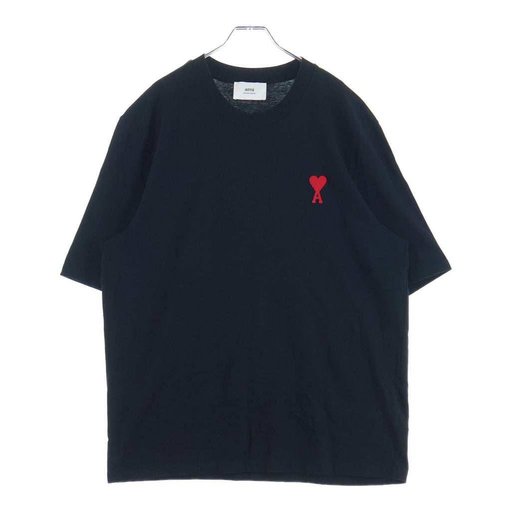 AMI Alexandre Mattiussi(アミアレクサンドルマテュッシ) AMI de Coeur ハートロゴ刺繍 クルーネック 半袖Tシャツ カットソー ブラック UTS004.726