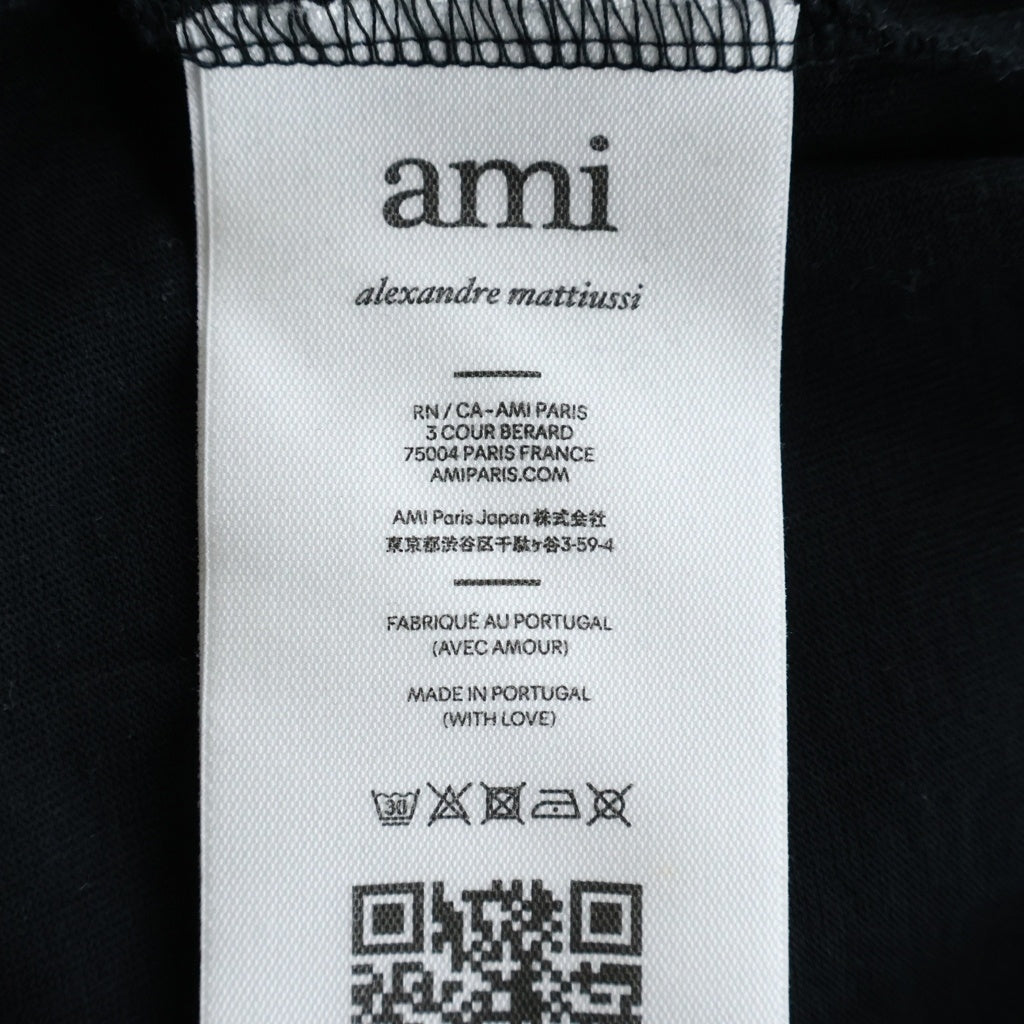 AMI Alexandre Mattiussi(アミアレクサンドルマテュッシ) AMI de Coeur ハートロゴ刺繍 クルーネック 半袖Tシャツ カットソー ブラック UTS004.726