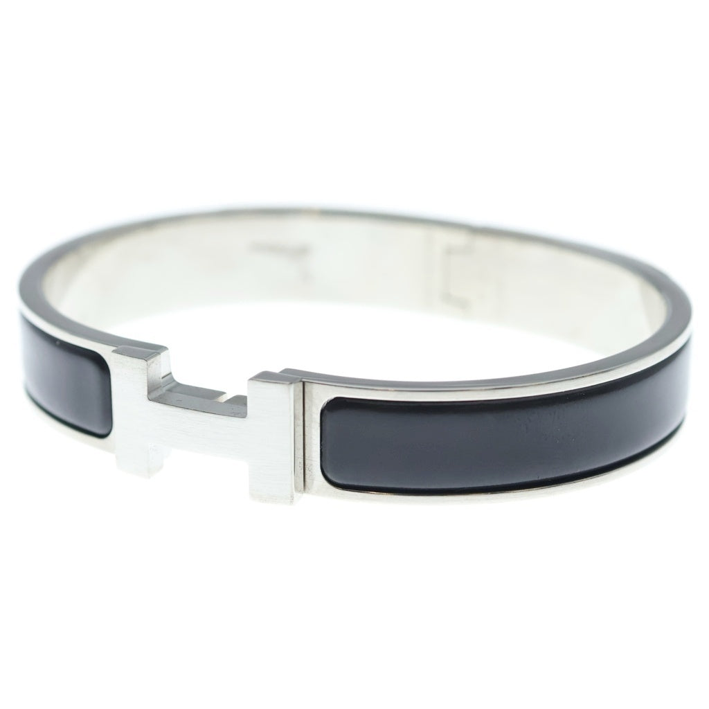 HERMES(エルメス) クリックH ロゴ エナメル バングル ブレスレット ブラック/シルバー レディース