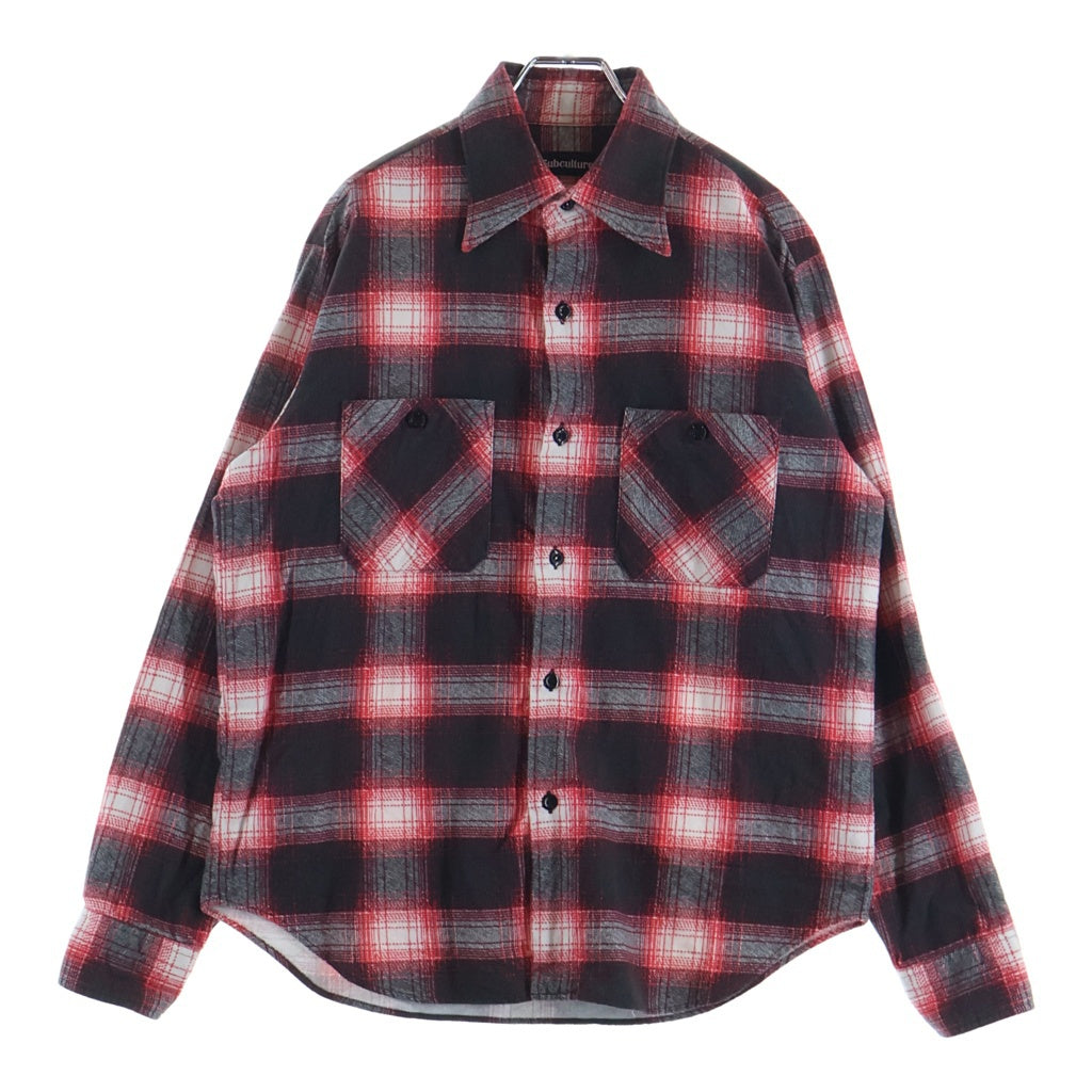 SUBCULTURE(サブカルチャー) 24SS OMBRE CHECK SHIRT オンブレ チェック 長袖シャツ レッド SCSH-S2402
