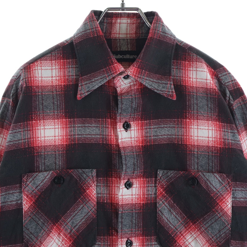 SUBCULTURE(サブカルチャー) 24SS OMBRE CHECK SHIRT オンブレ チェック 長袖シャツ レッド SCSH-S2402