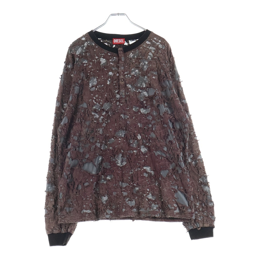 DIESEL(ディーゼル) T-OVERT デストロイド ジャージー ロングスリーブ長袖Tシャツカットソー ブラウン A19516