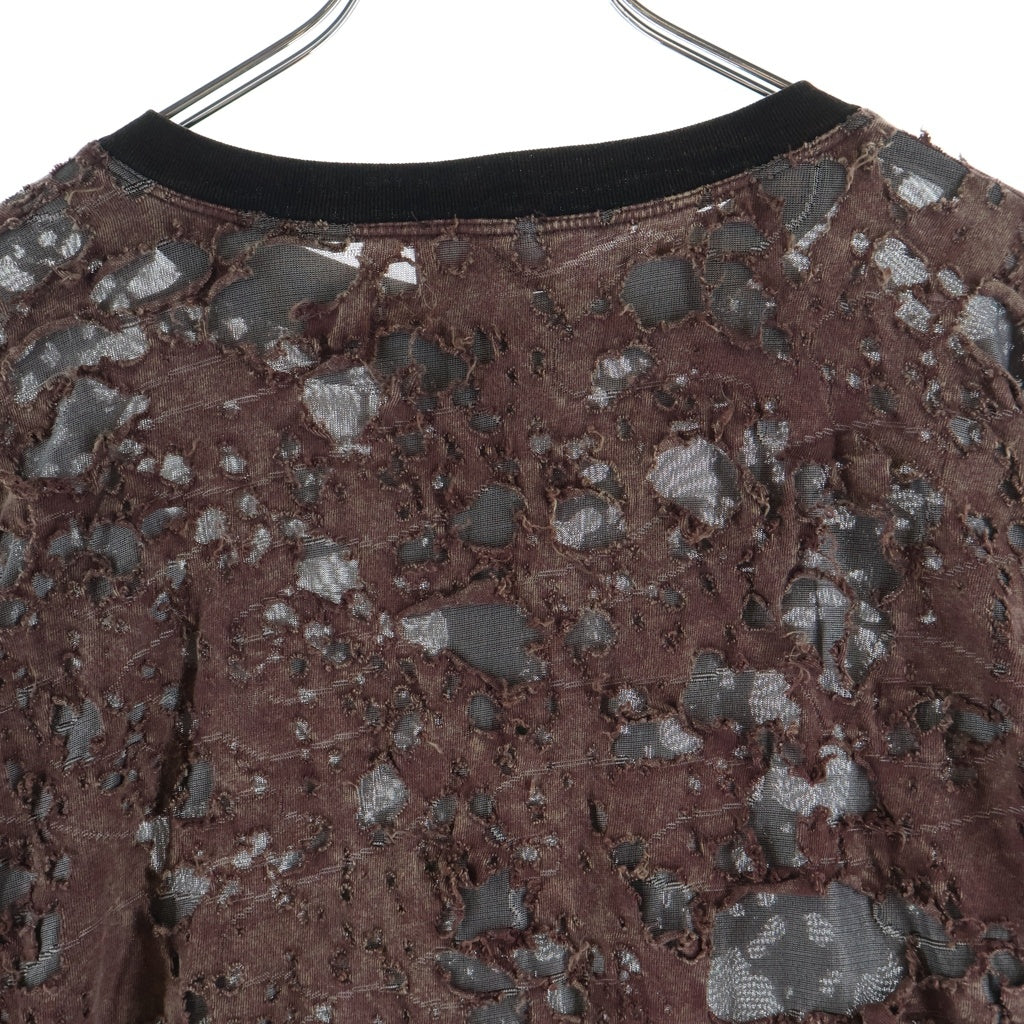 DIESEL(ディーゼル) T-OVERT デストロイド ジャージー ロングスリーブ長袖Tシャツカットソー ブラウン A19516