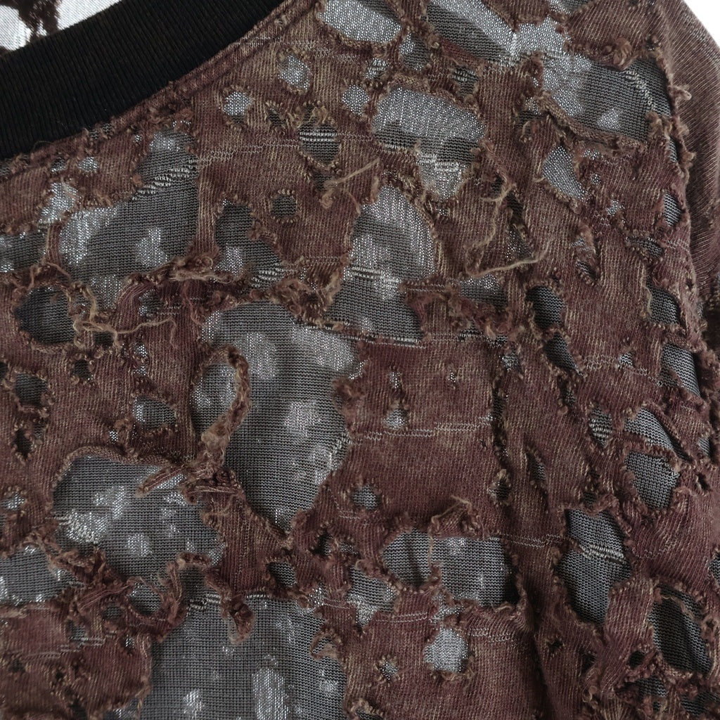 DIESEL(ディーゼル) T-OVERT デストロイド ジャージー ロングスリーブ長袖Tシャツカットソー ブラウン A19516