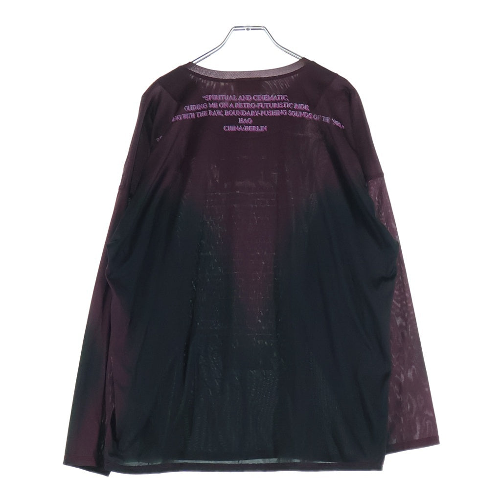 DIESEL(ディーゼル) T-OLAVI-AA テクニカルファブリック フロントプリント 長袖Tシャツカットソー ブラック/ボルドー A19721