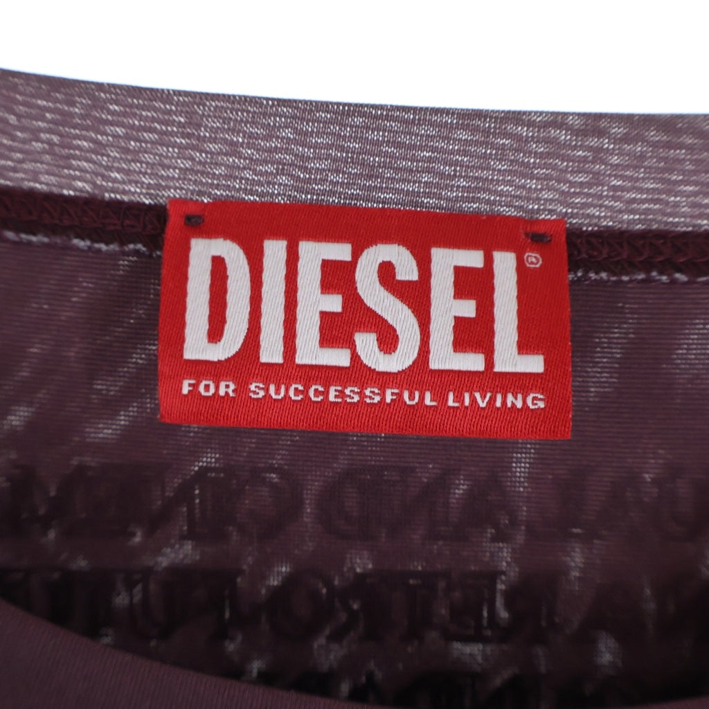 DIESEL(ディーゼル) T-OLAVI-AA テクニカルファブリック フロントプリント 長袖Tシャツカットソー ブラック/ボルドー A19721