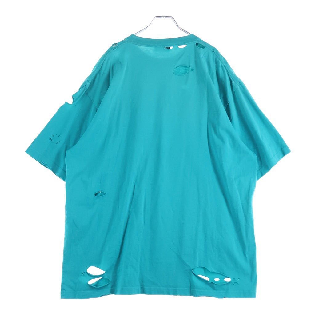 BALENCIAGA(バレンシアガ) 21SS デストロイ加工 ロゴプリント 半袖Tシャツ カットソー ライトブルー 651795