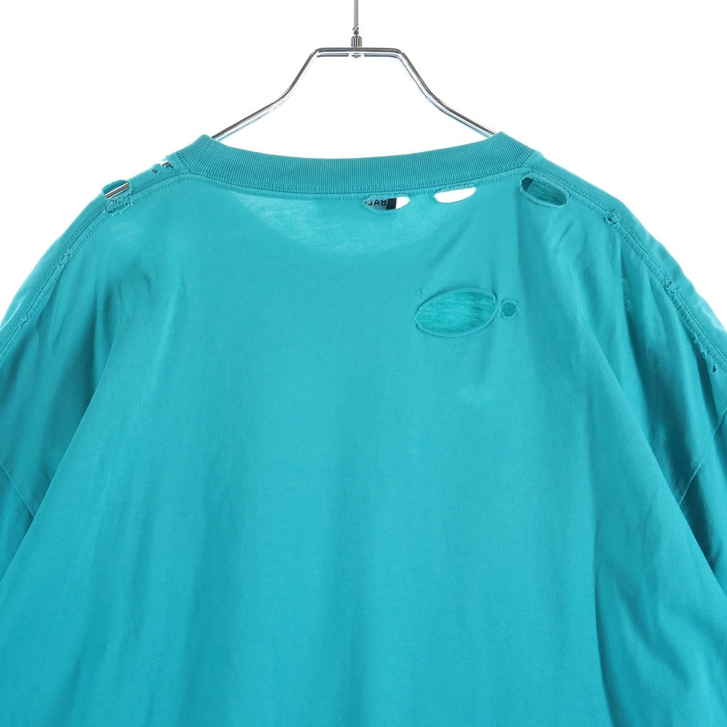 BALENCIAGA(バレンシアガ) 21SS デストロイ加工 ロゴプリント 半袖Tシャツ カットソー ライトブルー 651795