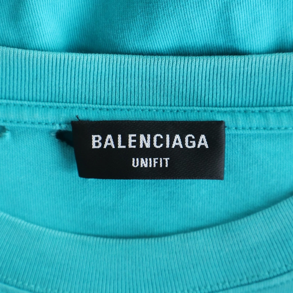 BALENCIAGA(バレンシアガ) 21SS デストロイ加工 ロゴプリント 半袖Tシャツ カットソー ライトブルー 651795
