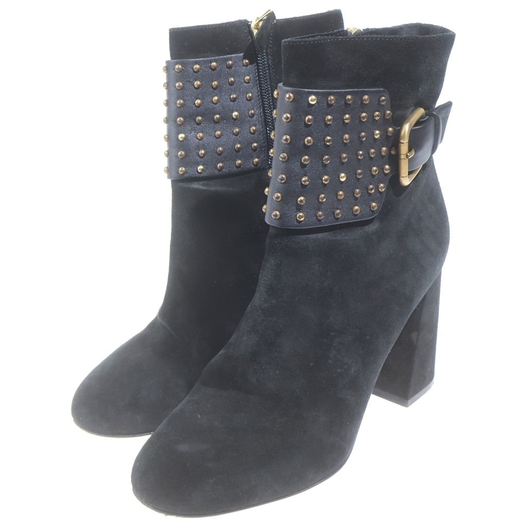 RED VALENTINO(レッド ヴァレンティノ) スタッズ装飾 サイドジップ スエード ヒールブーツ ブラック レディース