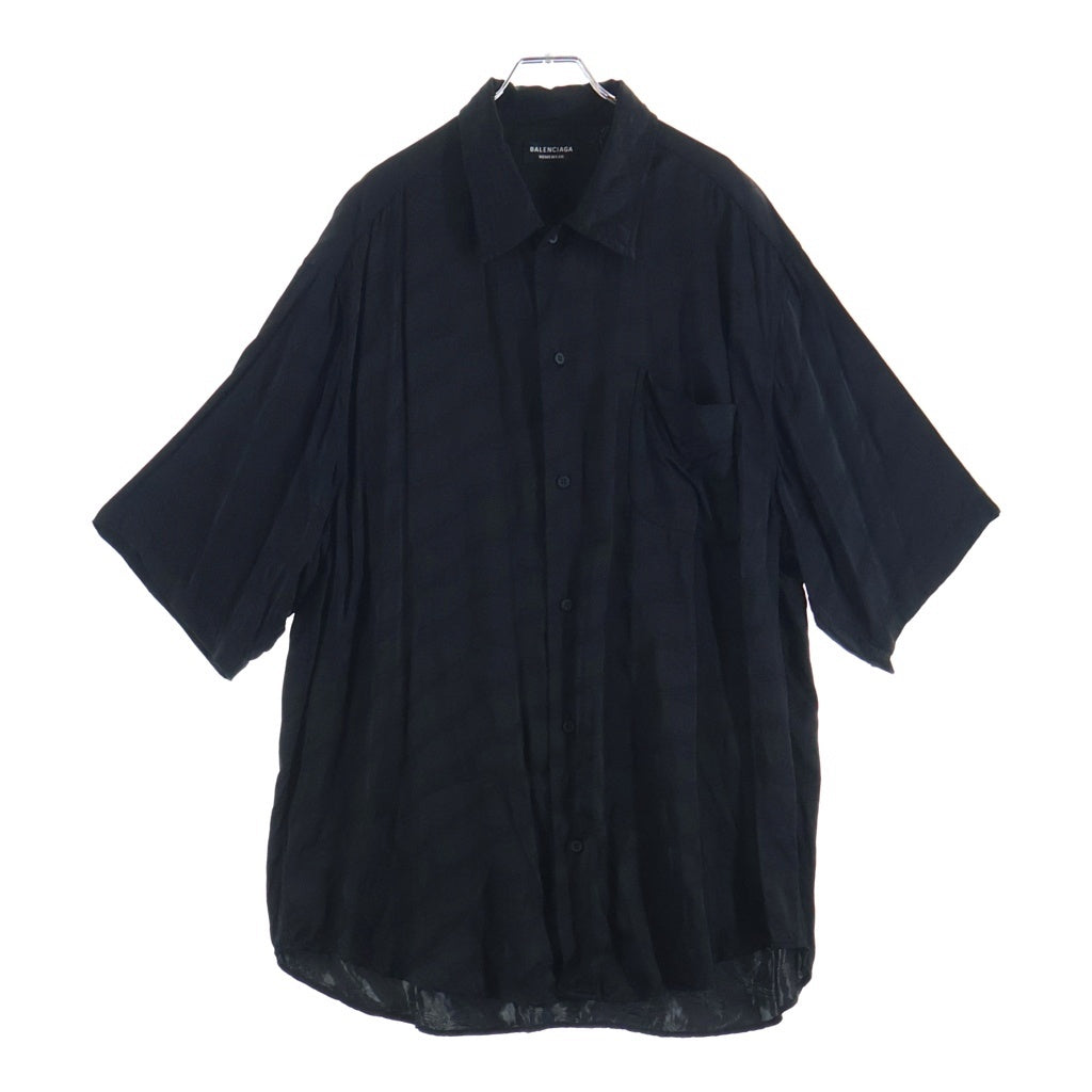 BALENCIAGA(バレンシアガ) ロゴ総柄 シルク 長袖シャツ ブラック 