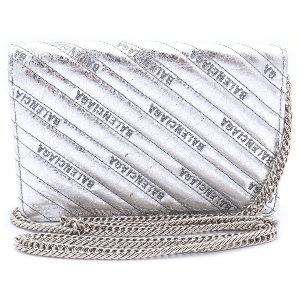 BALENCIAGA(バレンシアガ) BB レザー チェーンショルダーバッグ メタリックシルバー レディース