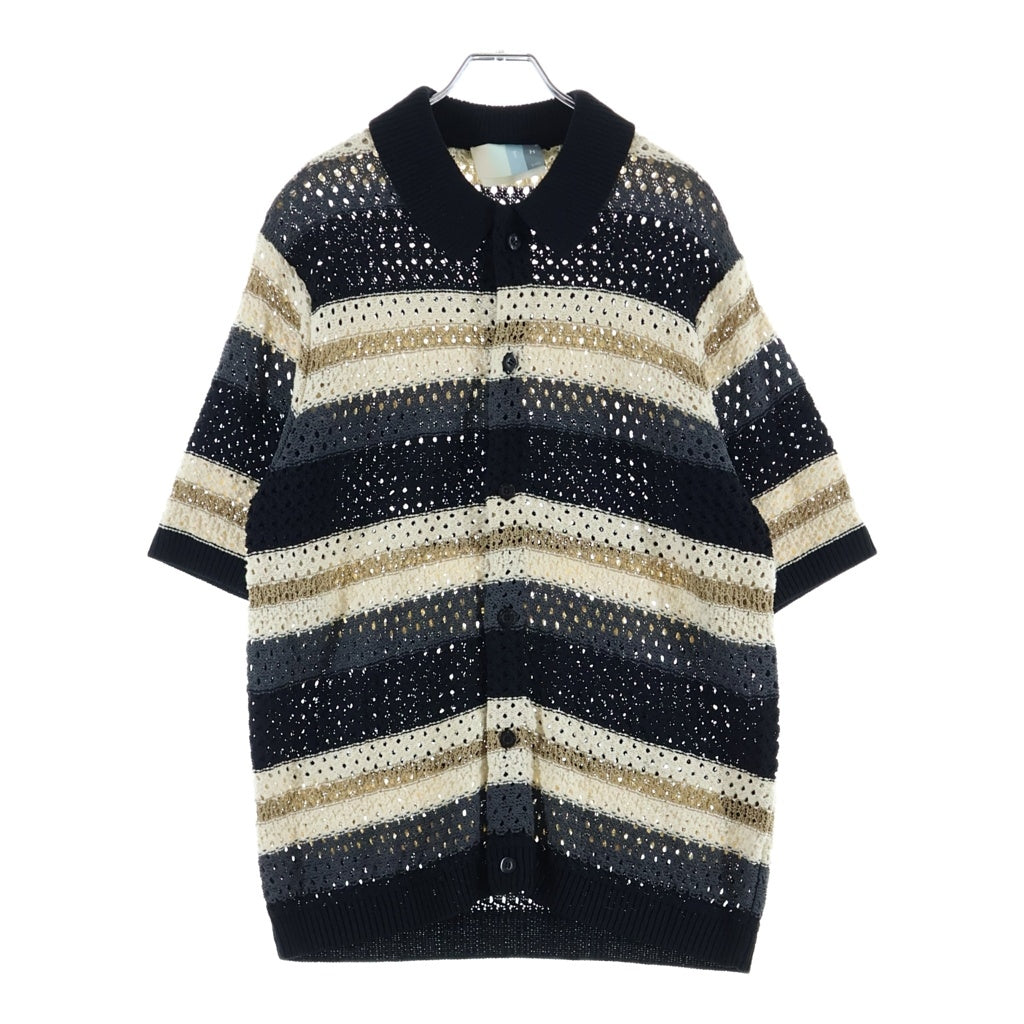 KITH(キス) 23SS Thompson Crochet トンプソン クロシェ 半袖 ニットカーディガン ブラック/ベージュ 23-051-060-0011-2-0