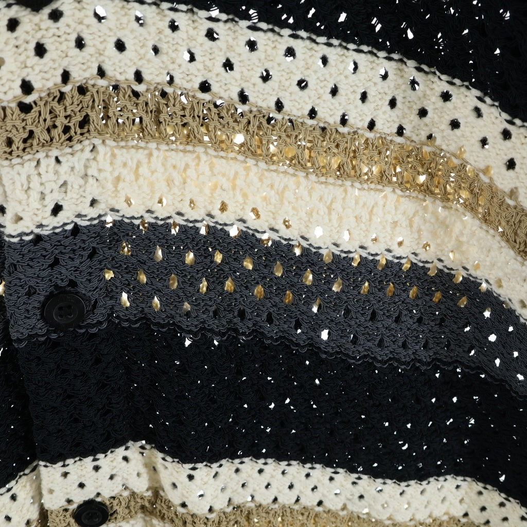 KITH(キス) 23SS Thompson Crochet トンプソン クロシェ 半袖 ニットカーディガン ブラック/ベージュ 23-051-060-0011-2-0