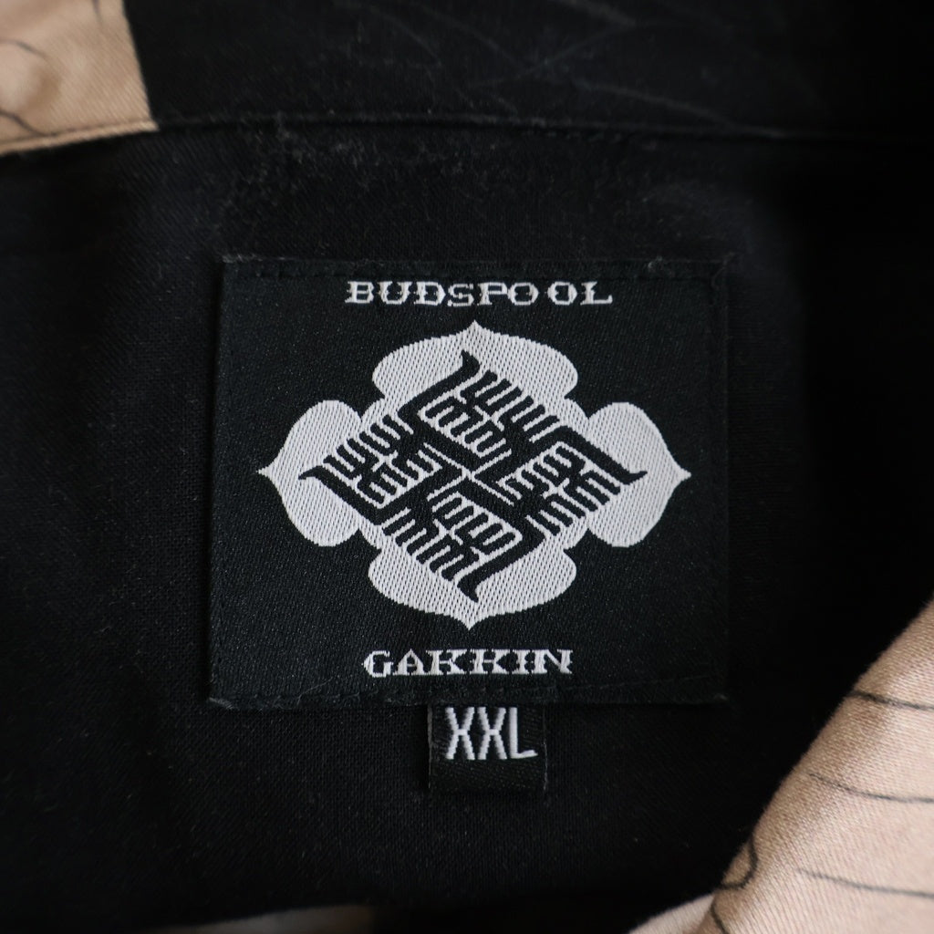 BUDSPOOL(バッズプール) ×GAKKIN ガッキン 総柄 レーヨン オープンカラー 半袖シャツ ブラック