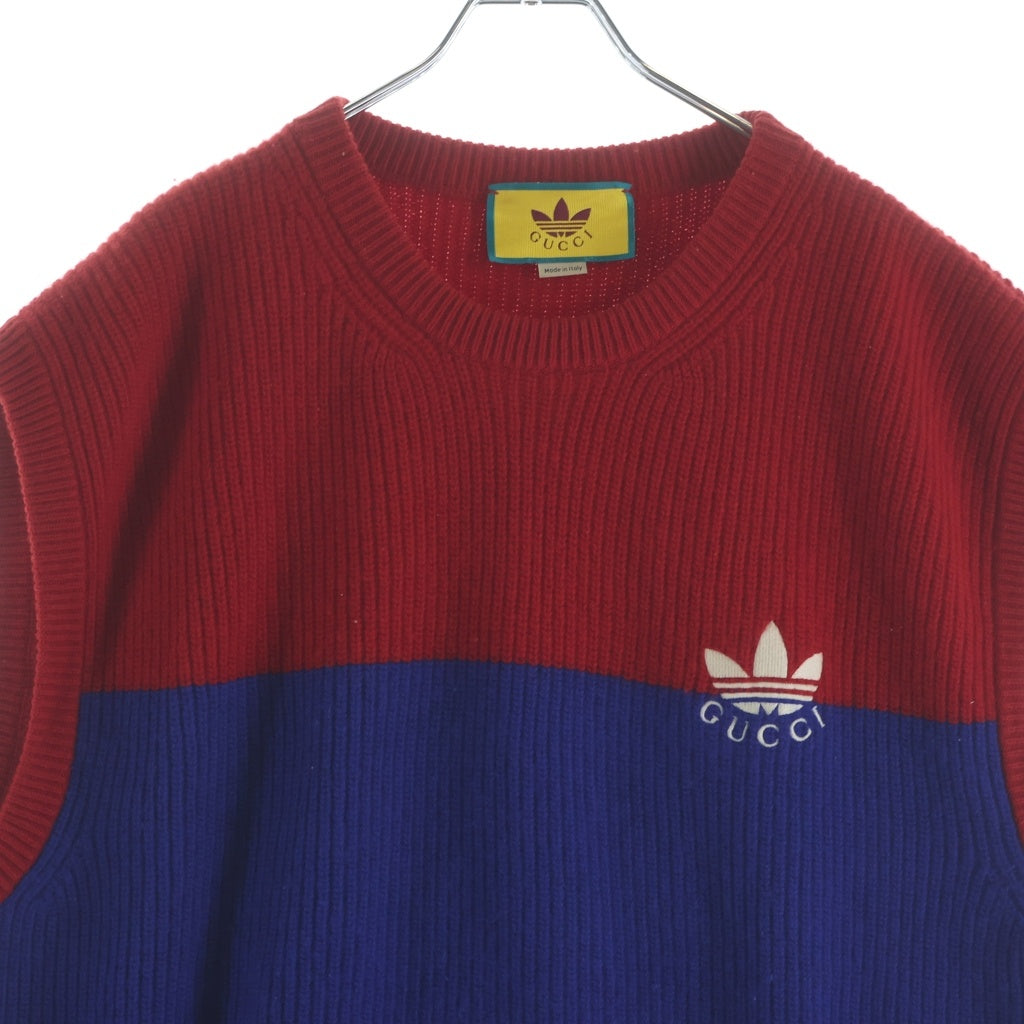GUCCI(グッチ) ×adidas Logo Knit Vest アディダス ロゴニット ベスト レッド/ブルー 700449 XKCH7
