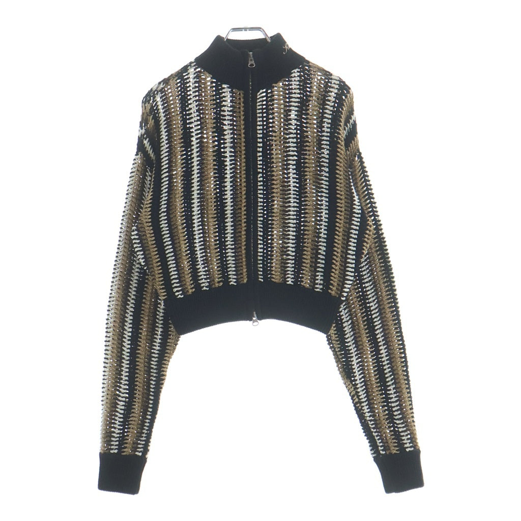 KITH(キス) Crochet Track Jacket Woven Knit Stripe Mock Neck ウーブン モックネック ジップアップストライプトラックジャケット ブラック/ブラウン レディース