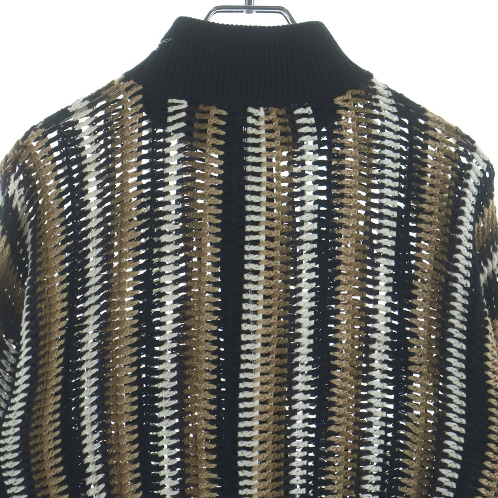 KITH(キス) Crochet Track Jacket Woven Knit Stripe Mock Neck ウーブン モックネック ジップアップストライプトラックジャケット ブラック/ブラウン レディース