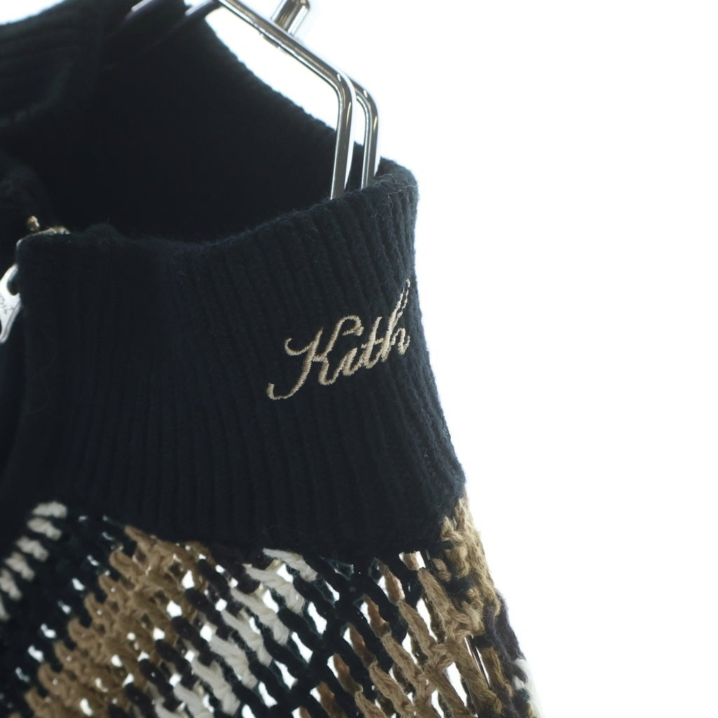 KITH(キス) Crochet Track Jacket Woven Knit Stripe Mock Neck ウーブン モックネック ジップアップストライプトラックジャケット ブラック/ブラウン レディース
