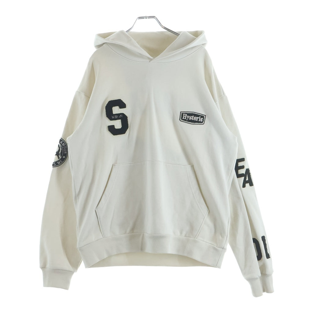 HYSTERIC GLAMOUR(ヒステリックグラマー) ×WIND AND SEA ウィンダンシー コラボワッペン付き スウェットプルオーバーパーカー ホワイト WDS-C-HYS-23-AP-Q1-15