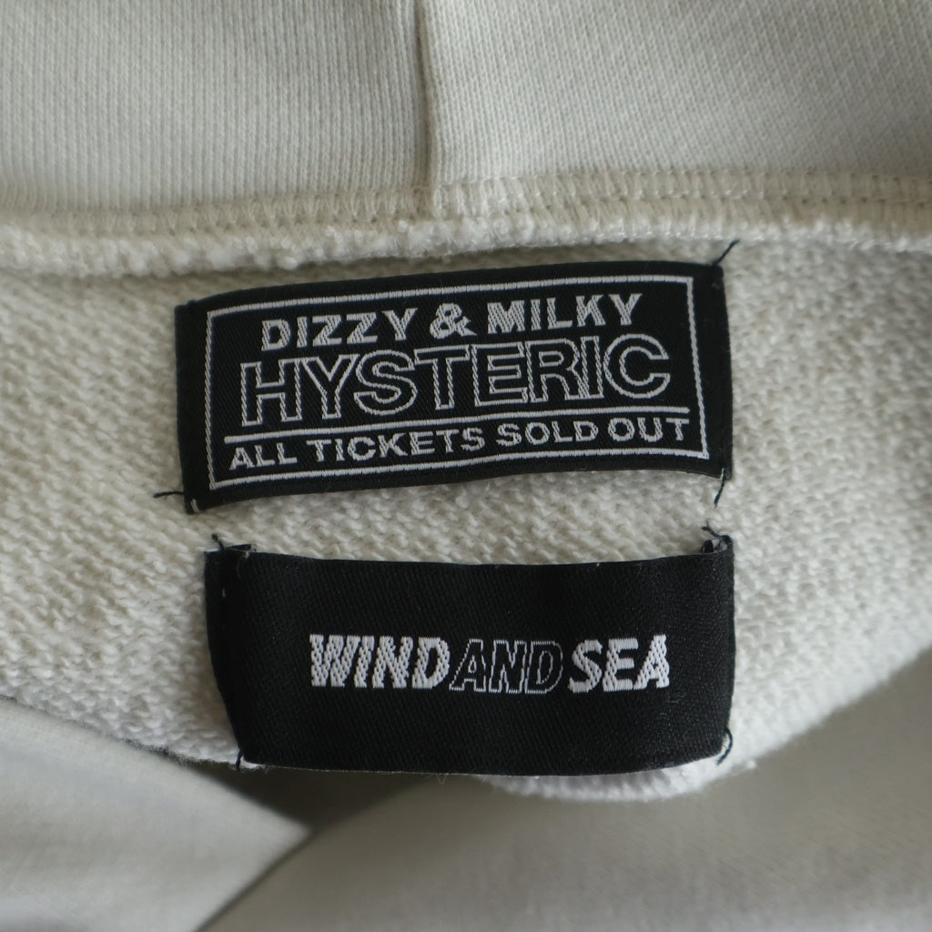 HYSTERIC GLAMOUR(ヒステリックグラマー) ×WIND AND SEA ウィンダンシー コラボワッペン付き スウェットプルオーバーパーカー ホワイト WDS-C-HYS-23-AP-Q1-15