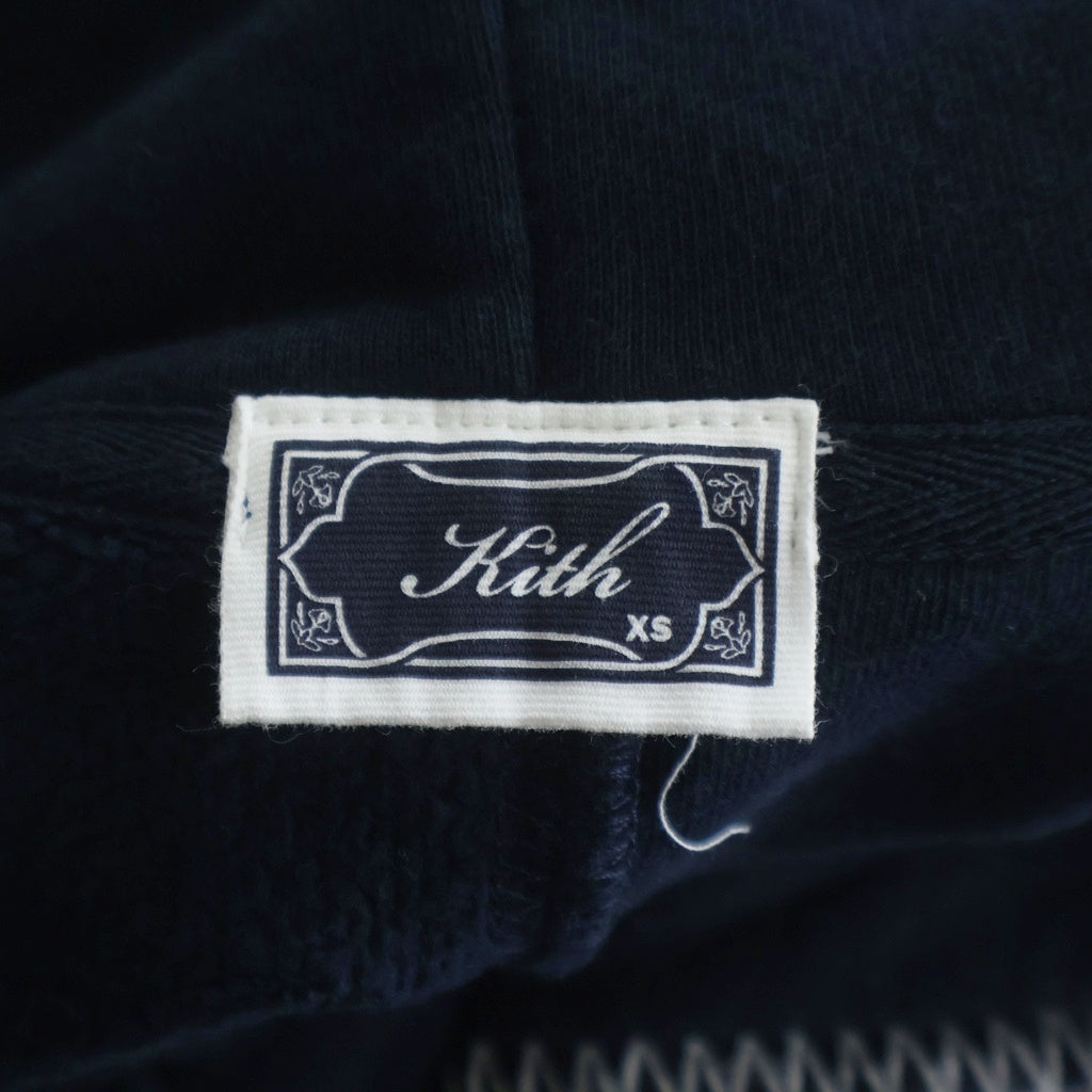 KITH(キス) Panelled Nelson Hoodie パイル地 コットン 切り替え プルオーバースウェットパーカー ネイビー レディース