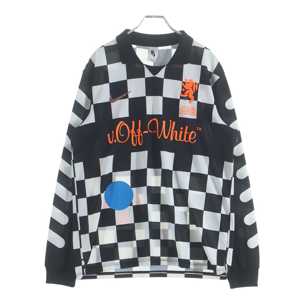 NIKE(ナイキ) ×OFF-WHITE FOOTBALL AWAY JERSEY オフホワイト チェック総柄 フロントロゴデザイン 長袖 ユニフォームシャツ ブラック/ホワイト