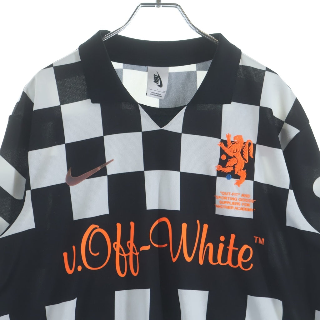 NIKE(ナイキ) ×OFF-WHITE FOOTBALL AWAY JERSEY オフホワイト チェック総柄 フロントロゴデザイン 長袖 ユニフォームシャツ ブラック/ホワイト