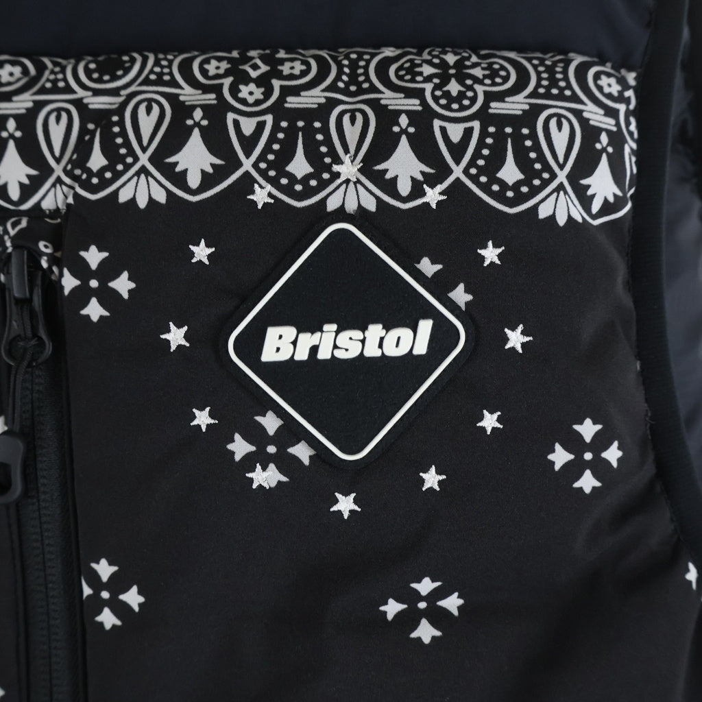 F.C.R.B./F.C.Real Bristol/FCRB(エフシーアールビー/エフシーレアルブリストル) 22AW DOWN VEST ペイズリー総柄 ダブルジップ ダウンベスト ブラック FCRB-222043