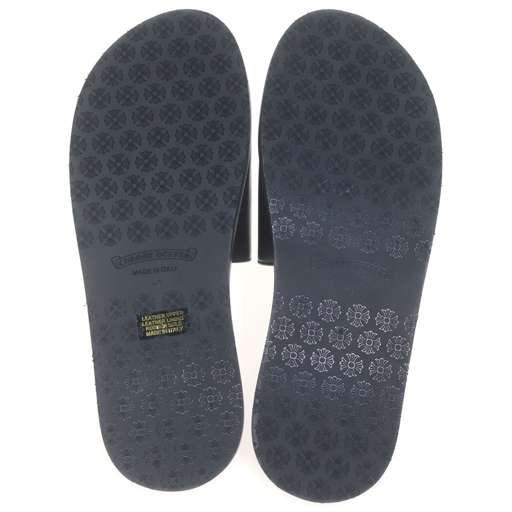 CHROME HEARTS(クロムハーツ) CH SLIDE LEATHER CHプラスパッチ レザー サンダル ブラック/ピンク
