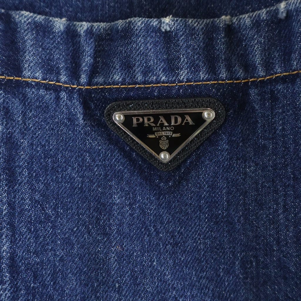 PRADA(プラダ) トライアングルロゴプレート ダメージ加工 デニム 半袖シャツ インディゴ GEC067 S212 10GG