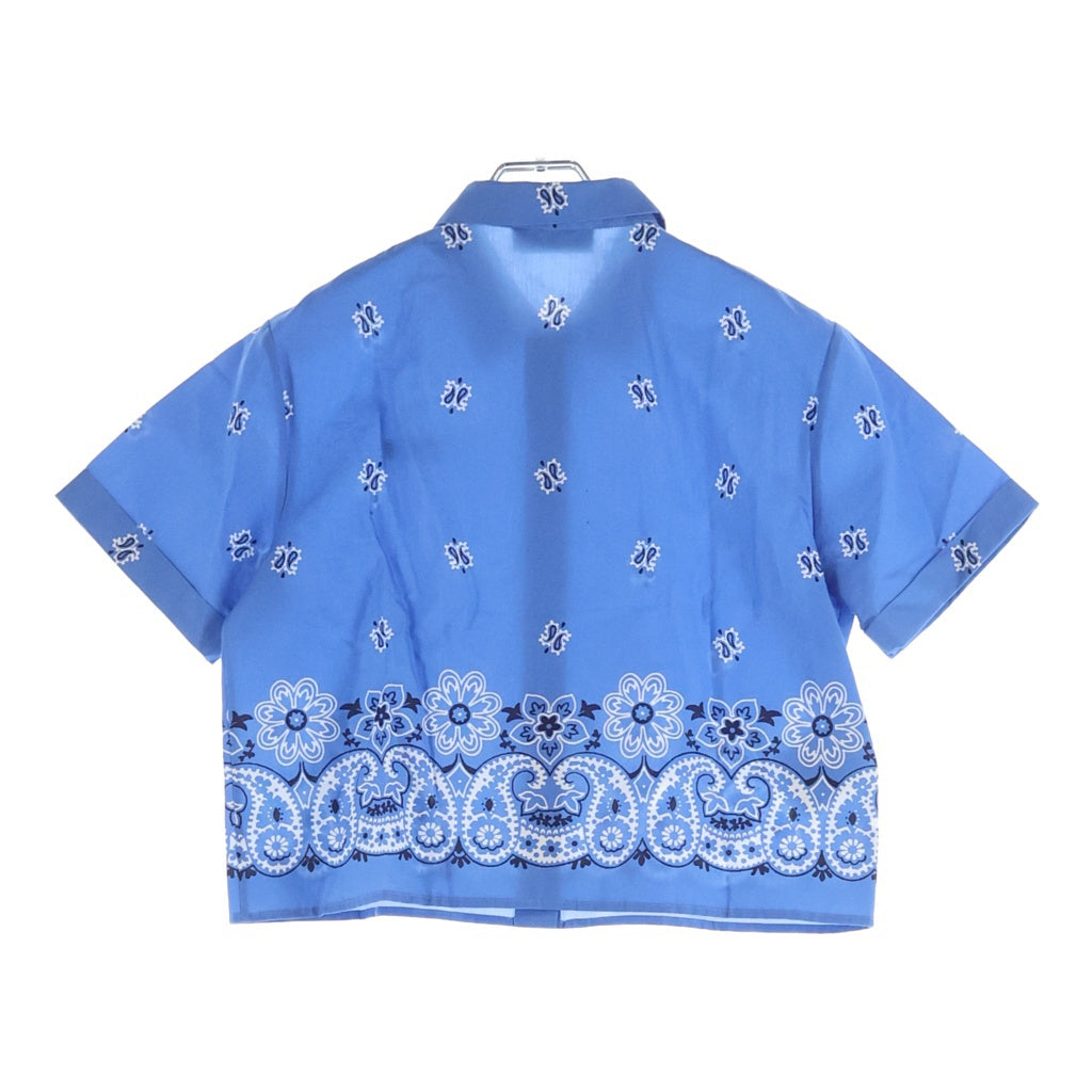 miumiu(ミュウミュウ) Printed Slub Poplin Shirt ペイズリー 総柄 ロゴパッチ プリント スラブ ポプリン 半袖シャツ ブルー レディース MK1951