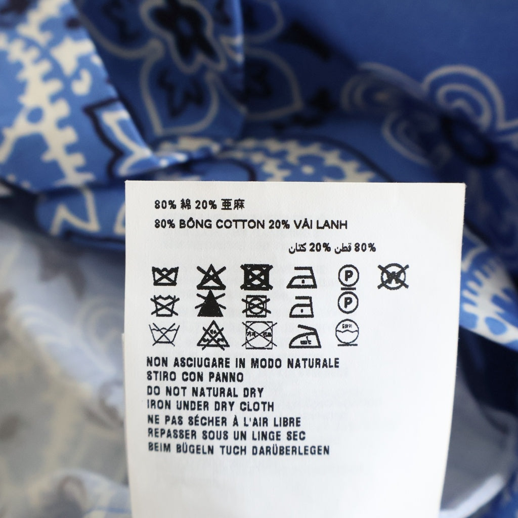 miumiu(ミュウミュウ) Printed Slub Poplin Shirt ペイズリー 総柄 ロゴパッチ プリント スラブ ポプリン 半袖シャツ ブルー レディース MK1951