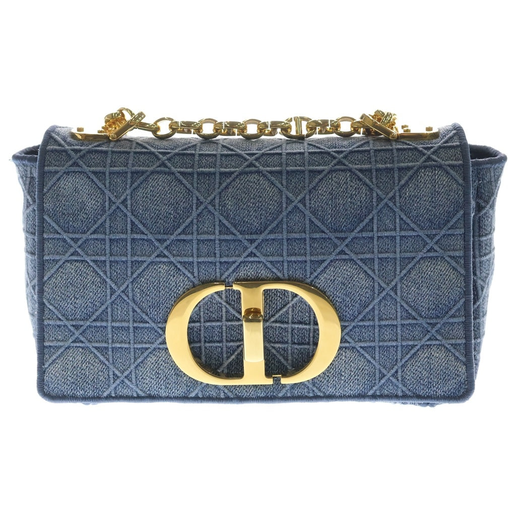 Christian Dior(クリスチャンディオール) カナージュ カロ デニム チェーンショルダーバッグ ゴールド金具 インディゴ レディース