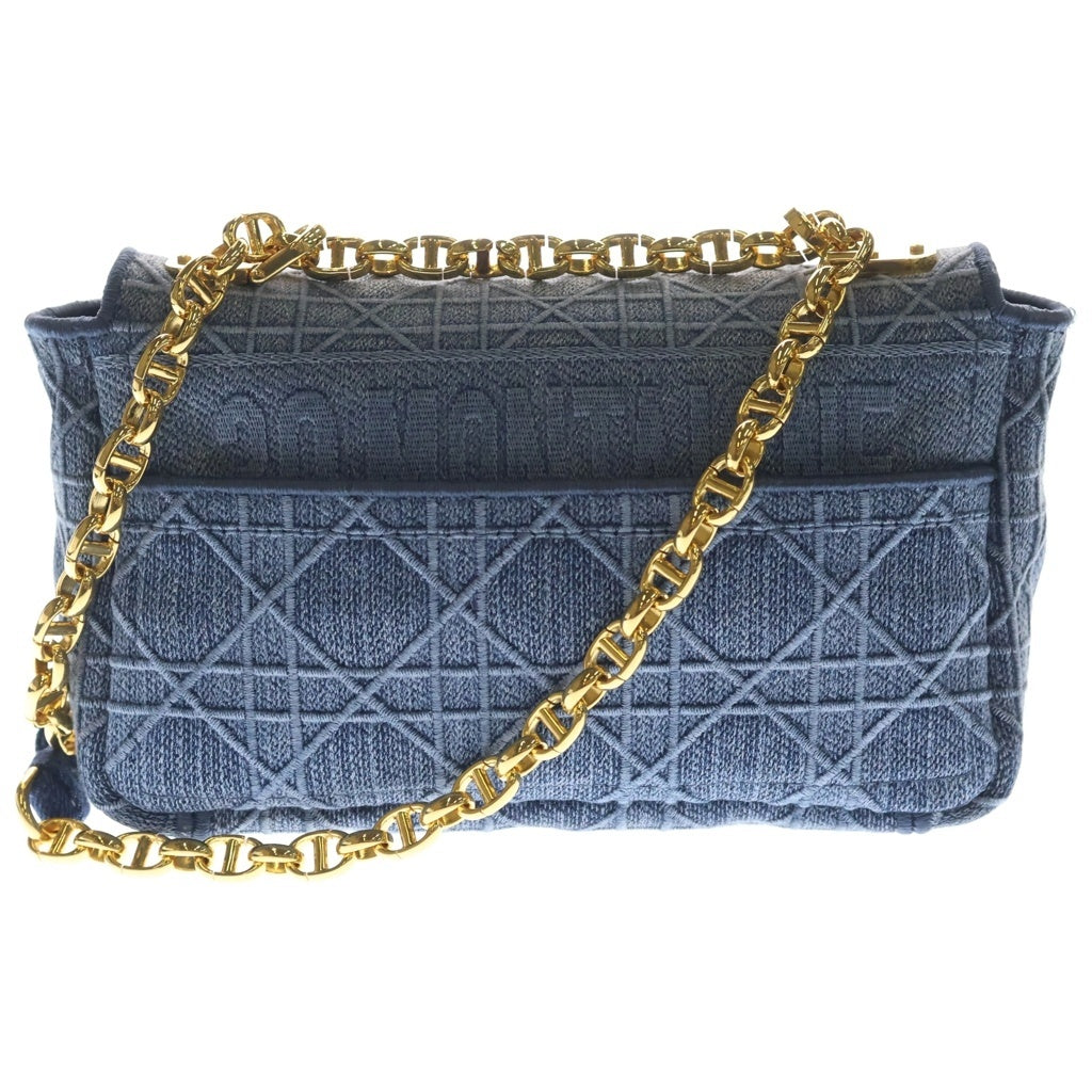 Christian Dior(クリスチャンディオール) カナージュ カロ デニム チェーンショルダーバッグ ゴールド金具 インディゴ レディース