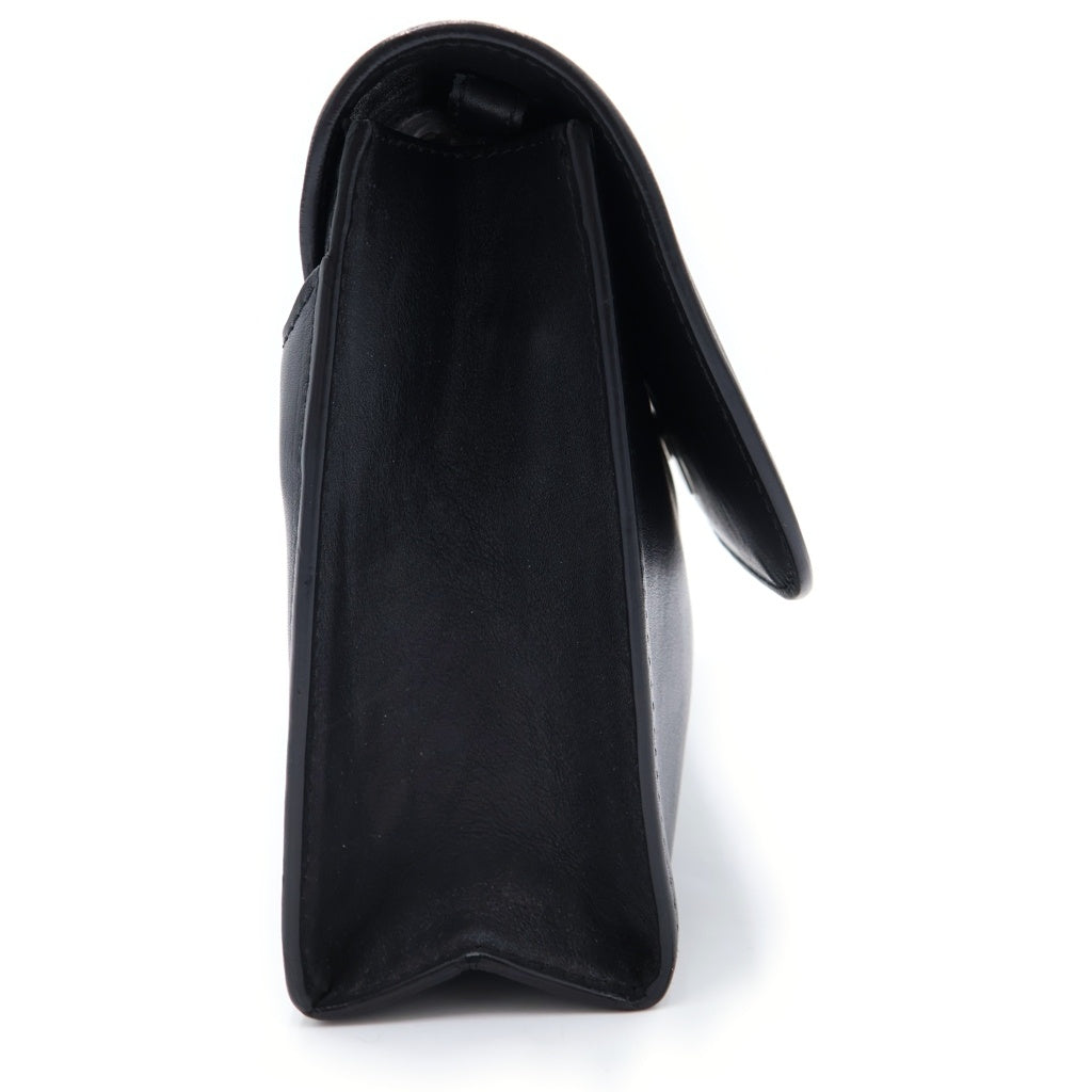 dunhill(ダンヒル) 隠しハンドル付き シルバー金具 レザー クラッチバッグ ブラック