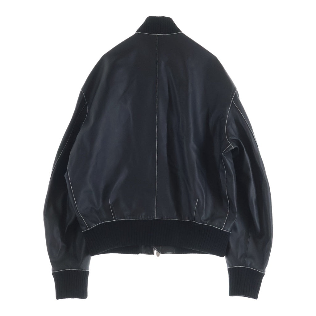 HERMES(エルメス) 26SS ブルゾン アンプラント ステッチ ヴォー スポール ジップアップ レザー ボンバージャケット ブラック