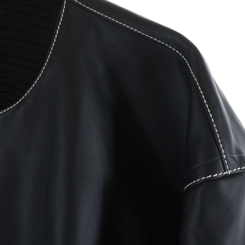 HERMES(エルメス) 26SS ブルゾン アンプラント ステッチ ヴォー スポール ジップアップ レザー ボンバージャケット ブラック