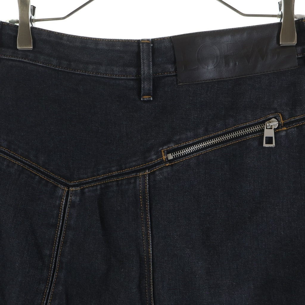 LOEWE(ロエベ) 23SS PUZZLE JEANSパズルジーンズ アシンメトリー ステッチデザイン デニム パンツ ブラック H526Y11X42