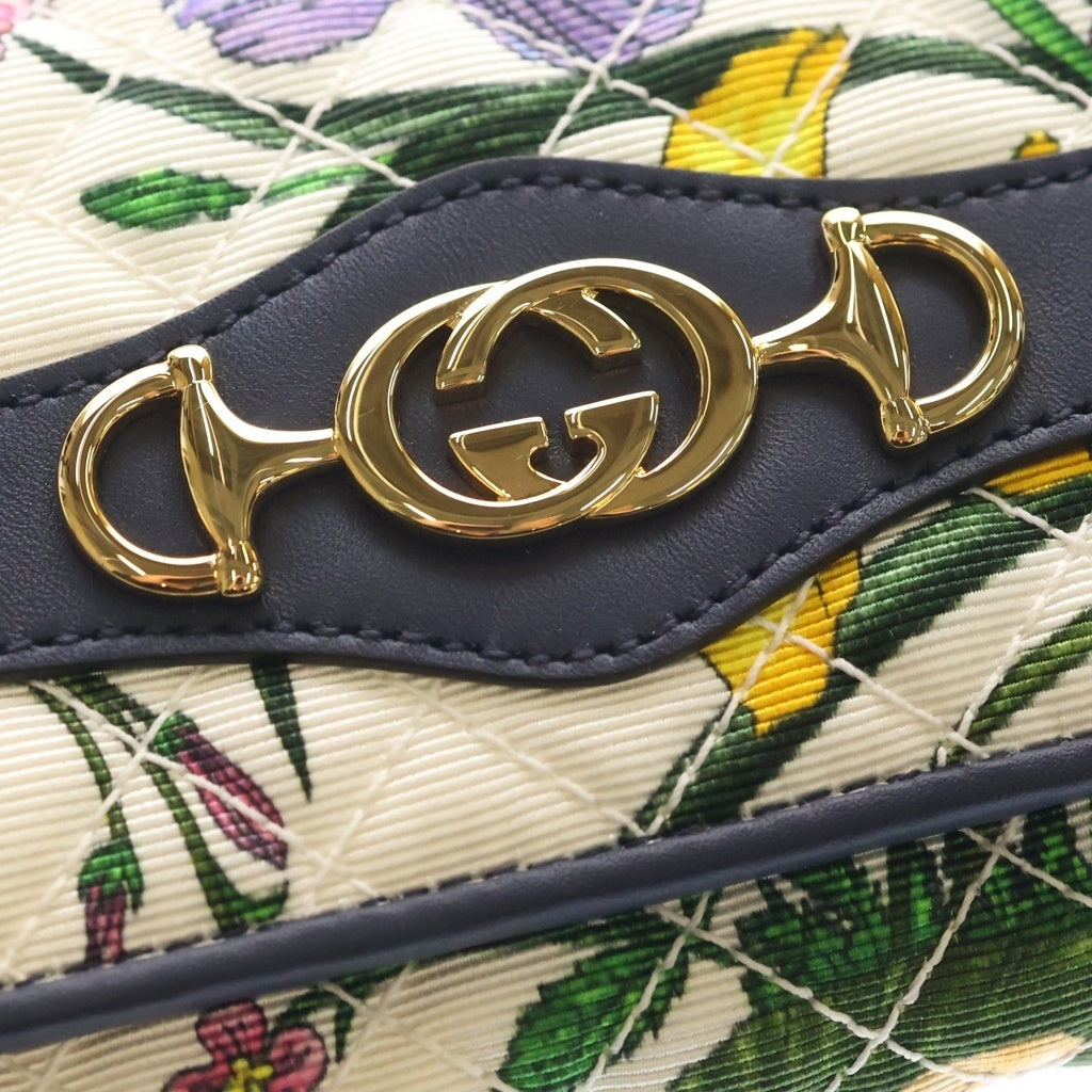 GUCCI(グッチ) GGマーモント フローラ 長財布 レザー×キャンバス ネイビー 536352.0959 レディース
