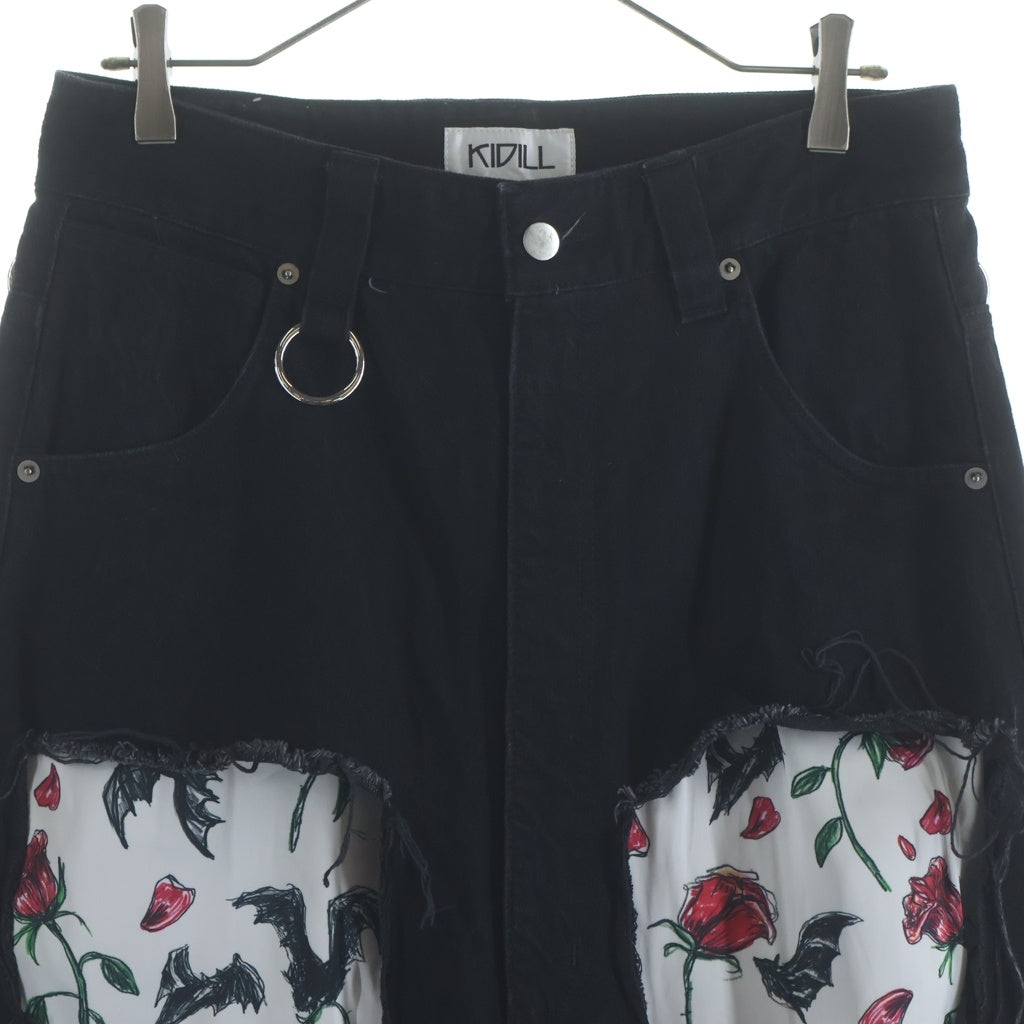 KIDILL(キディル) BUT ROSE DENIM PANTS バット ローズ クラッシュ デニムパンツ ブラック KL431
