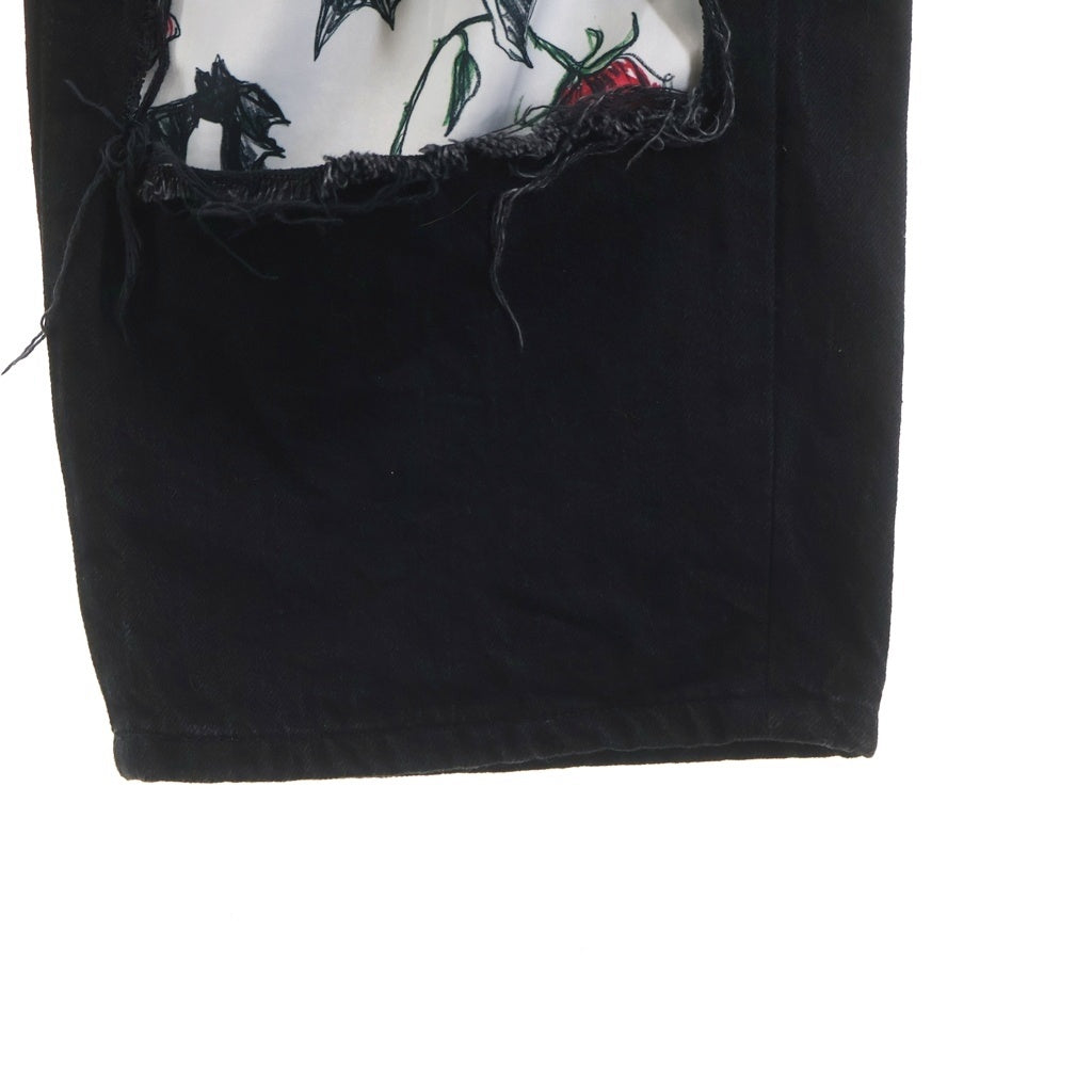 KIDILL(キディル) BUT ROSE DENIM PANTS バット ローズ クラッシュ デニムパンツ ブラック KL431